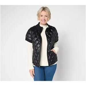 Martha Stewart Signature Diamond Quilted Short-Sleeve Jacket Caviar S A705625
